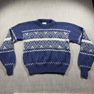 Fieldmaster Sweater Mens Large Blue Fair Isle Knit Crewneck Pullover Nordic